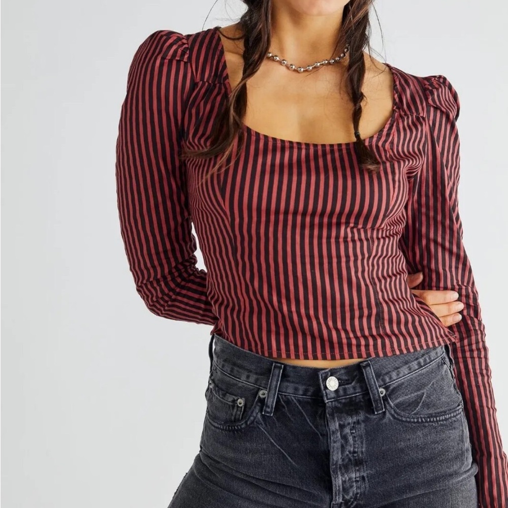 Free people Striped Square Neck Top - Black and Red sz SP